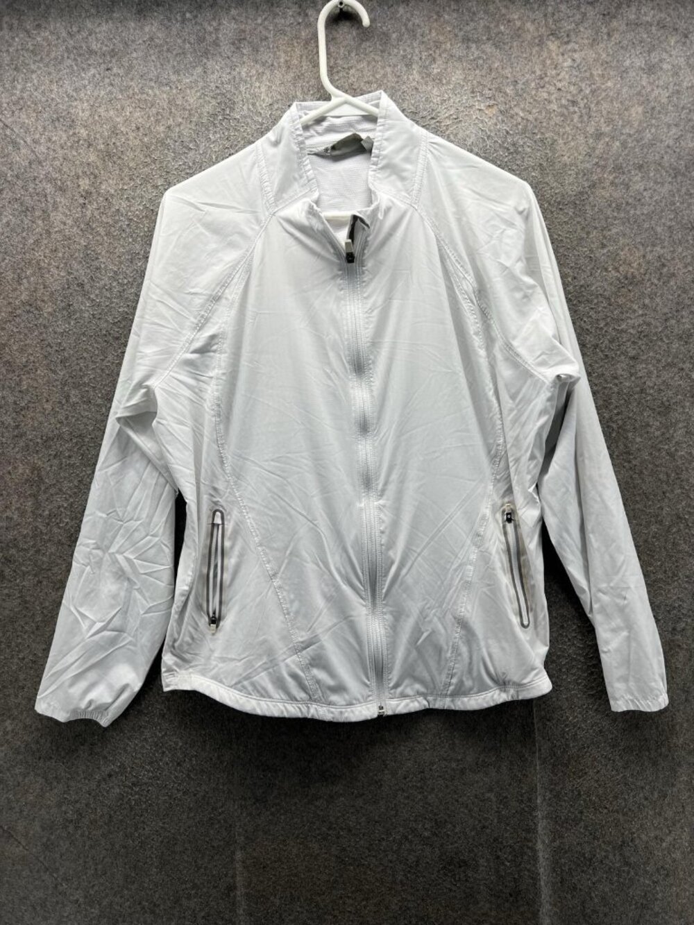 Athleta Jacket Womens Large White Full Zip Lightweight Windbreaker Pockets Sport